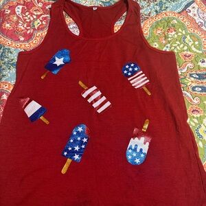Patriotic Red Tank Top with Glitter Popsicle Motif